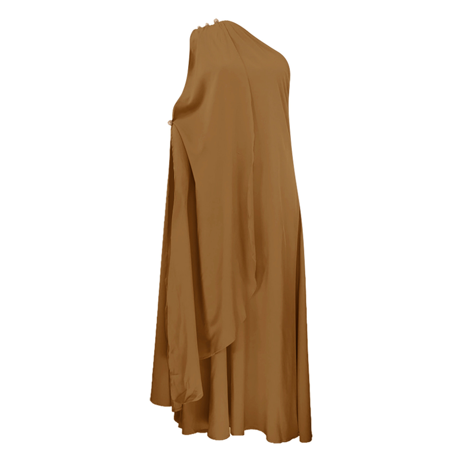 thumbnail image 5 of Vestido largo boho de un solo hombro para mujer - Color liso, fluido - Informal/playa/vacaciones - Mezcla de poliéster y spandex, 5 of 6